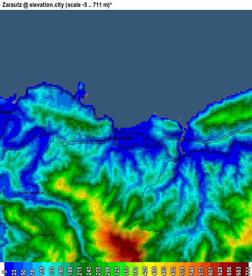 Zoom OUT 2x Zarautz, Spain elevation map