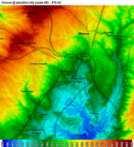 Zoom OUT 2x Yuncos, Spain elevation map