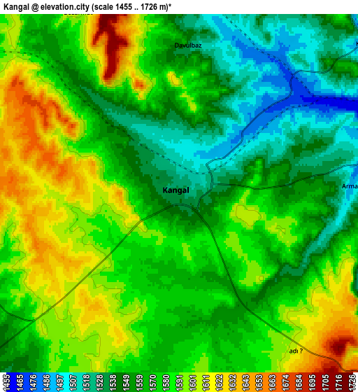 Zoom OUT 2x Kangal, Turkey elevation map