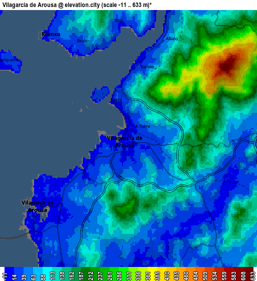 Zoom OUT 2x Vilagarcía de Arousa, Spain elevation map