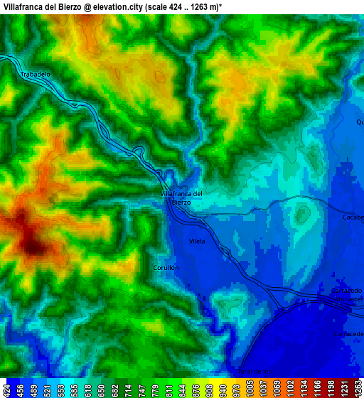 Zoom OUT 2x Villafranca del Bierzo, Spain elevation map