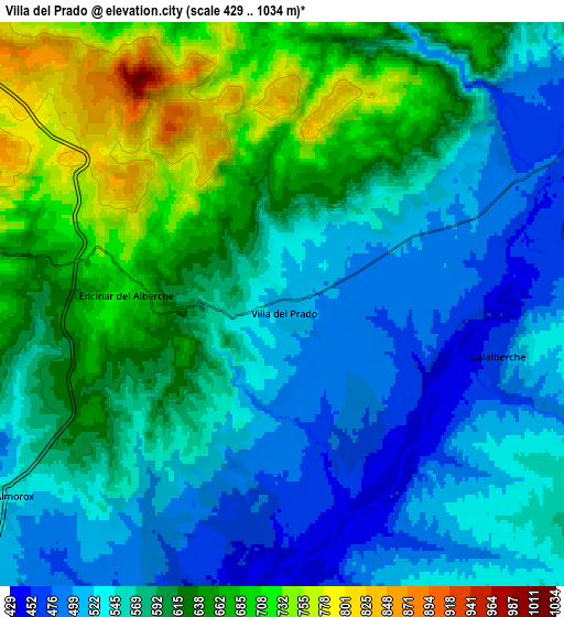 Zoom OUT 2x Villa del Prado, Spain elevation map