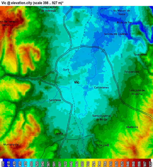 Zoom OUT 2x Vic, Spain elevation map