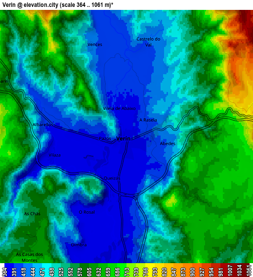 Zoom OUT 2x Verín, Spain elevation map