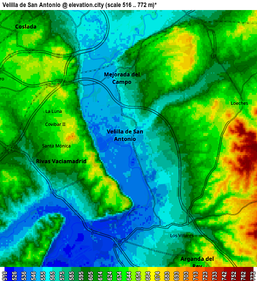 Zoom OUT 2x Velilla de San Antonio, Spain elevation map