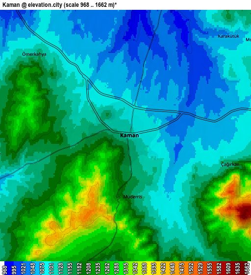 Zoom OUT 2x Kaman, Turkey elevation map