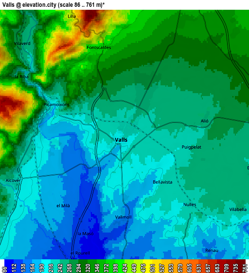 Zoom OUT 2x Valls, Spain elevation map