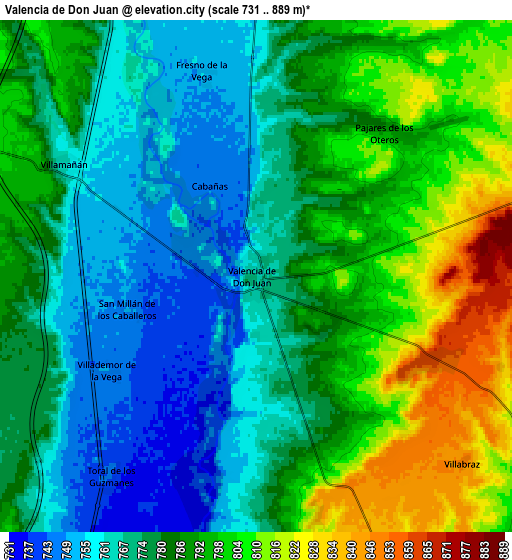 Zoom OUT 2x Valencia de Don Juan, Spain elevation map