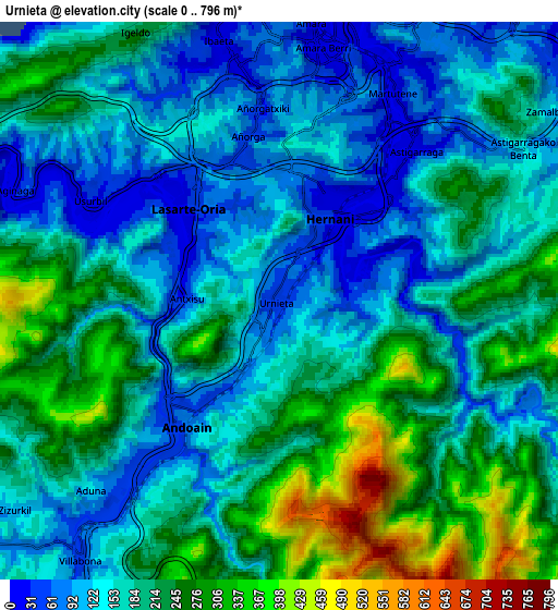 Zoom OUT 2x Urnieta, Spain elevation map