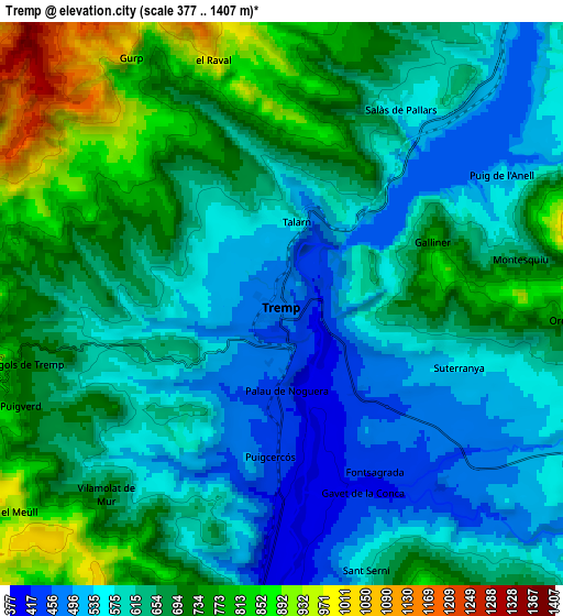 Zoom OUT 2x Tremp, Spain elevation map