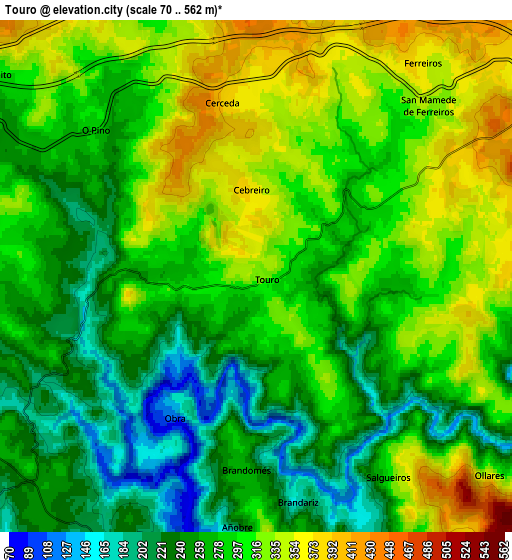 Zoom OUT 2x Touro, Spain elevation map