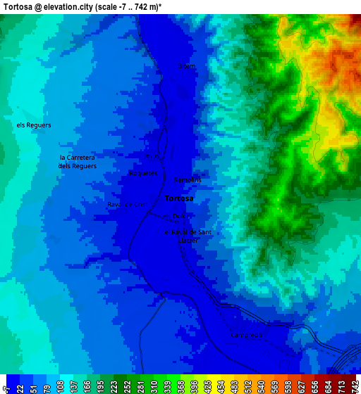 Zoom OUT 2x Tortosa, Spain elevation map