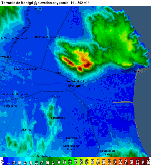 Zoom OUT 2x Torroella de Montgrí, Spain elevation map