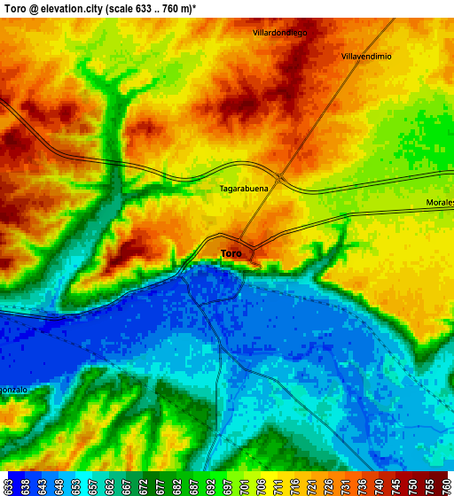 Zoom OUT 2x Toro, Spain elevation map