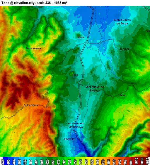 Zoom OUT 2x Tona, Spain elevation map