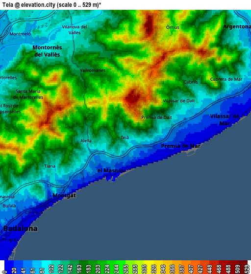 Zoom OUT 2x Teià, Spain elevation map