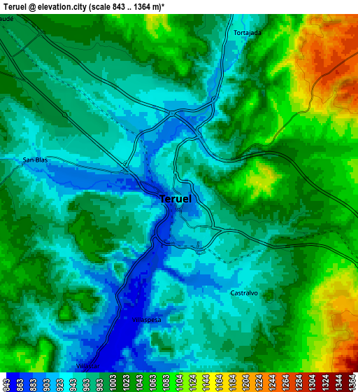 Zoom OUT 2x Teruel, Spain elevation map