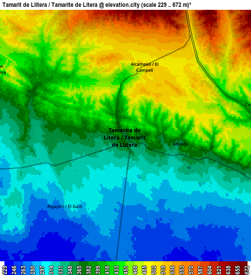 Zoom OUT 2x Tamarit de Llitera / Tamarite de Litera, Spain elevation map