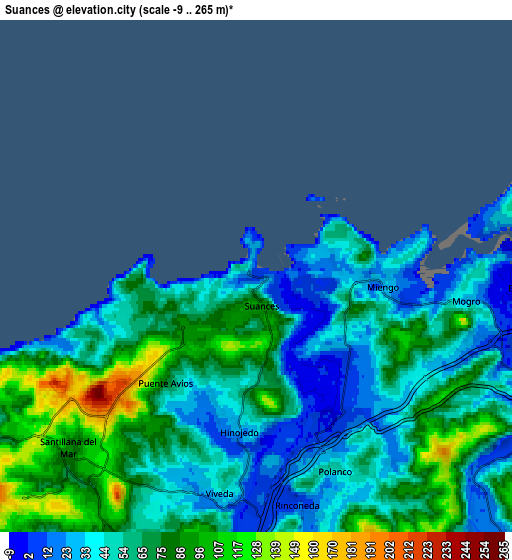 Zoom OUT 2x Suances, Spain elevation map