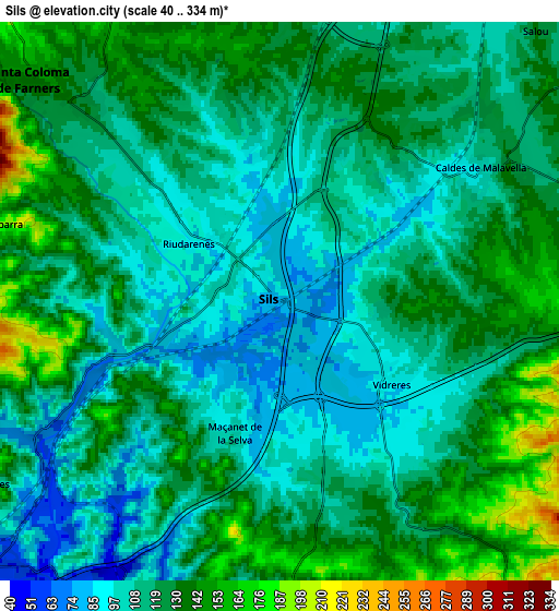 Zoom OUT 2x Sils, Spain elevation map