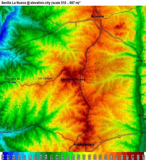 Zoom OUT 2x Sevilla La Nueva, Spain elevation map