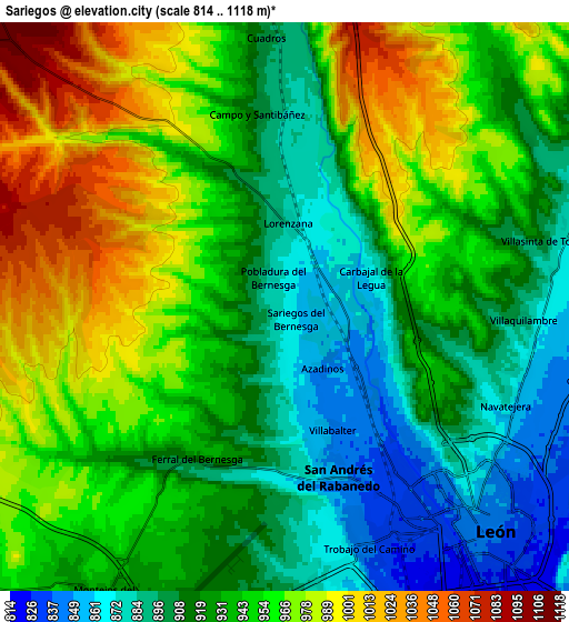 Zoom OUT 2x Sariegos, Spain elevation map