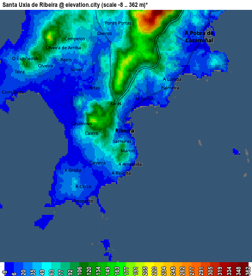 Zoom OUT 2x Santa Uxía de Ribeira, Spain elevation map