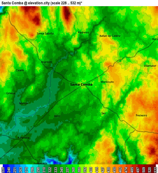 Zoom OUT 2x Santa Comba, Spain elevation map