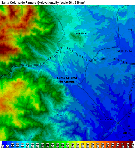 Zoom OUT 2x Santa Coloma de Farners, Spain elevation map