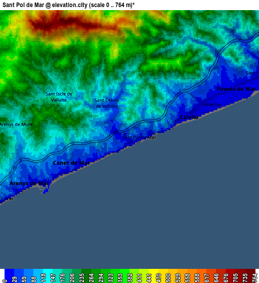 Zoom OUT 2x Sant Pol de Mar, Spain elevation map