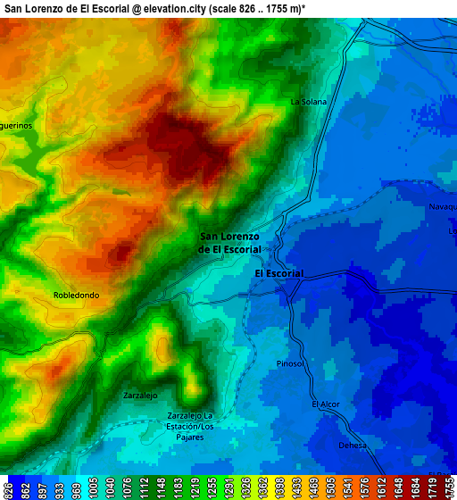 Zoom OUT 2x San Lorenzo de El Escorial, Spain elevation map