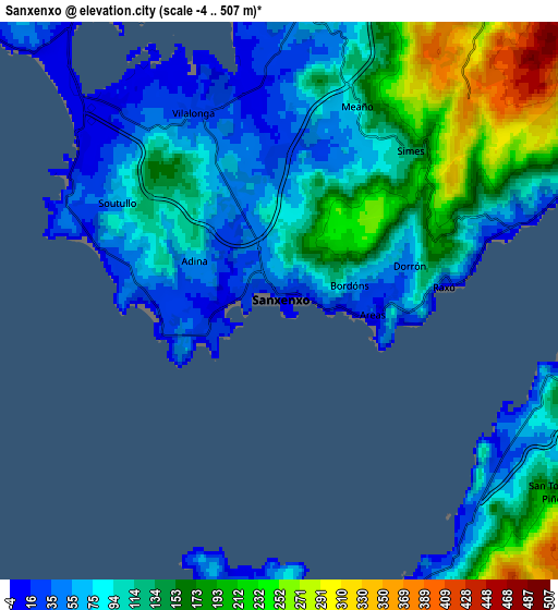 Zoom OUT 2x Sanxenxo, Spain elevation map