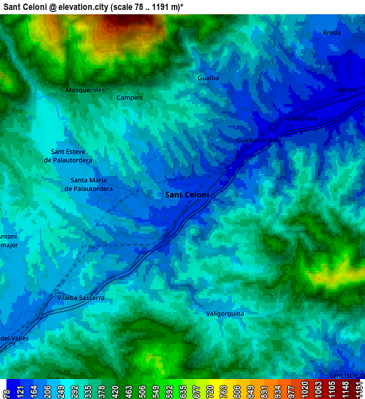 Zoom OUT 2x Sant Celoni, Spain elevation map