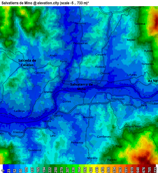 Zoom OUT 2x Salvatierra de Miño, Spain elevation map