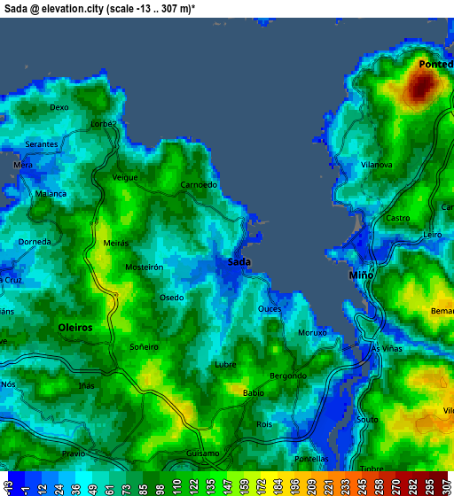 Zoom OUT 2x Sada, Spain elevation map