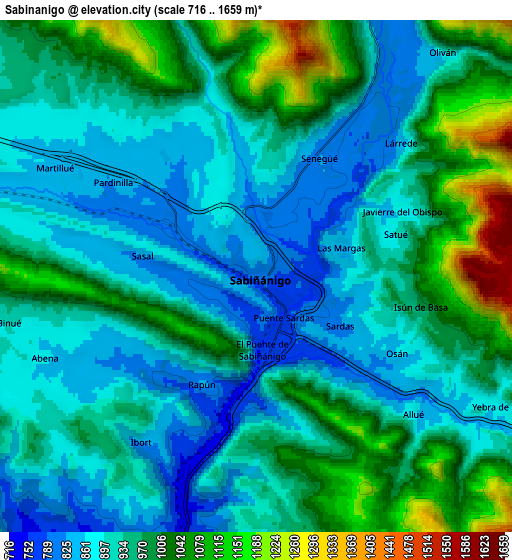 Zoom OUT 2x Sabiñánigo, Spain elevation map