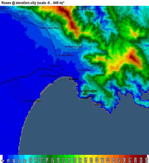 Zoom OUT 2x Roses, Spain elevation map