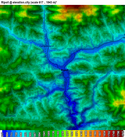 Zoom OUT 2x Ripoll, Spain elevation map