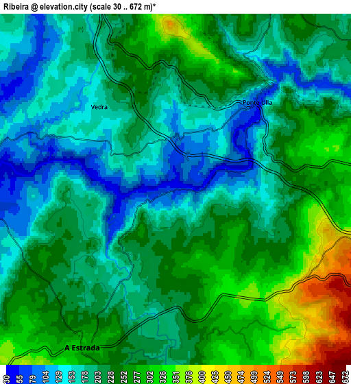 Zoom OUT 2x Ribeira, Spain elevation map