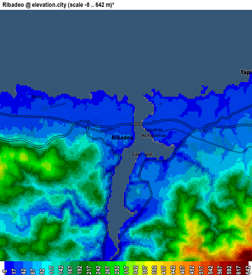 Zoom OUT 2x Ribadeo, Spain elevation map