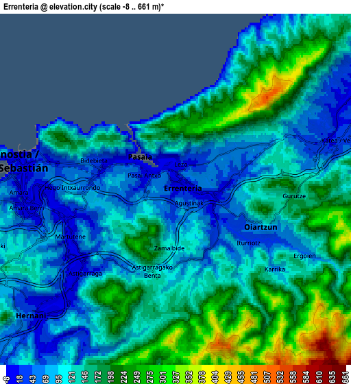 Zoom OUT 2x Errenteria, Spain elevation map