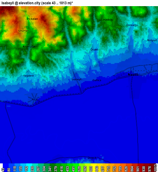 Zoom OUT 2x İsabeyli, Turkey elevation map