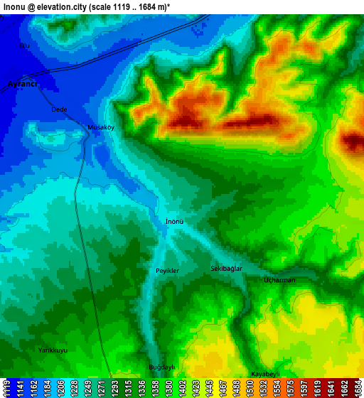 Zoom OUT 2x İnönü, Turkey elevation map