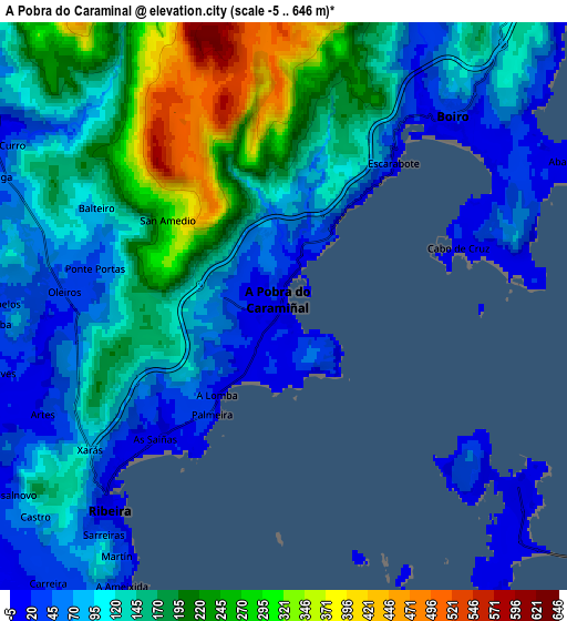 Zoom OUT 2x A Pobra do Caramiñal, Spain elevation map