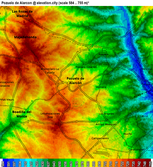 Zoom OUT 2x Pozuelo de Alarcón, Spain elevation map