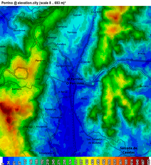 Zoom OUT 2x Porriño, Spain elevation map