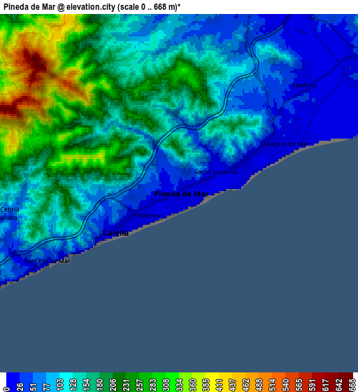 Zoom OUT 2x Pineda de Mar, Spain elevation map