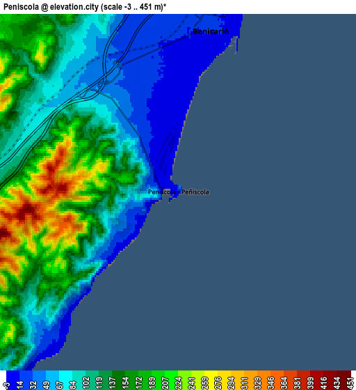 Zoom OUT 2x Peníscola, Spain elevation map