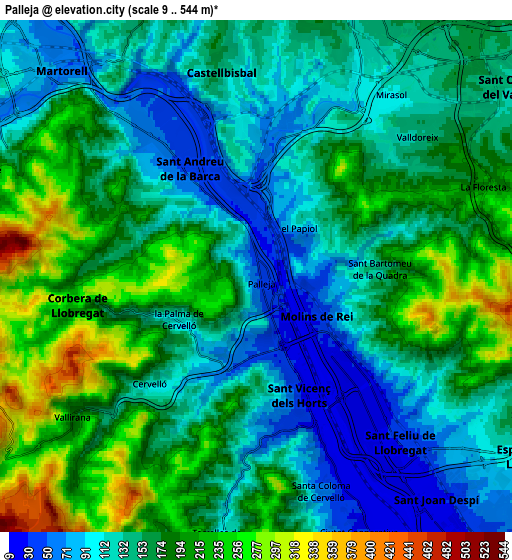 Zoom OUT 2x Pallejà, Spain elevation map