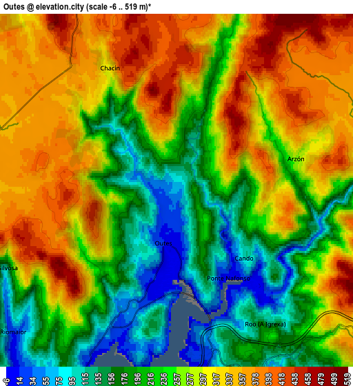 Zoom OUT 2x Outes, Spain elevation map